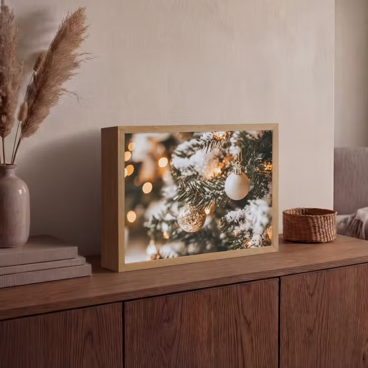 Kerst - Kerstboom - Winter - Binnen - Sneeuw Light Box met batterij (Wandlamp) middel -sfeer2