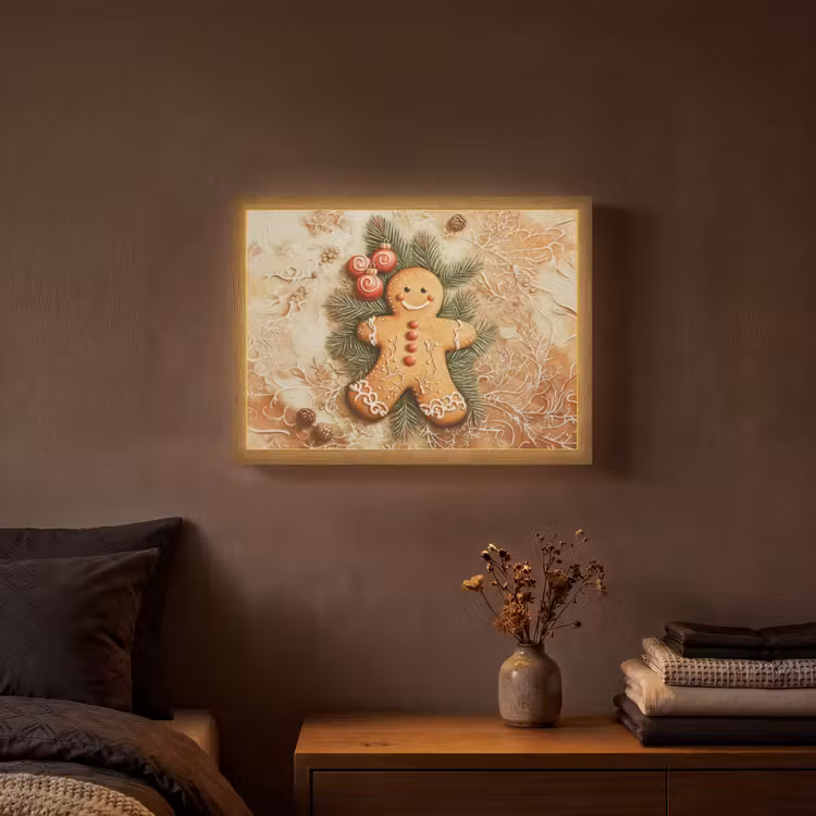 Kerstmis - Koekje - Poppetje - Speculaas Light Box met batterij (Wandlamp) middel -sfeer4