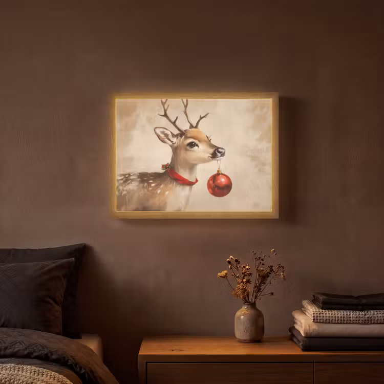 Kerst - Hert - Gewei - Kerstbal - Rendier Light Box met batterij (Wandlamp) middel -sfeer4