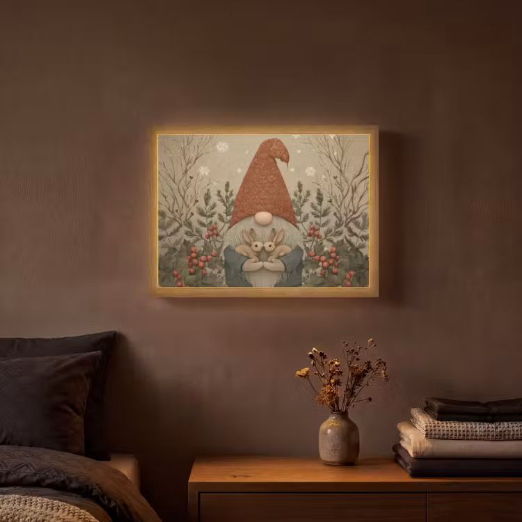 Kerstgnome - Konijntjes - Kleurrijk Light Box met batterij (Wandlamp) middel -sfeer4