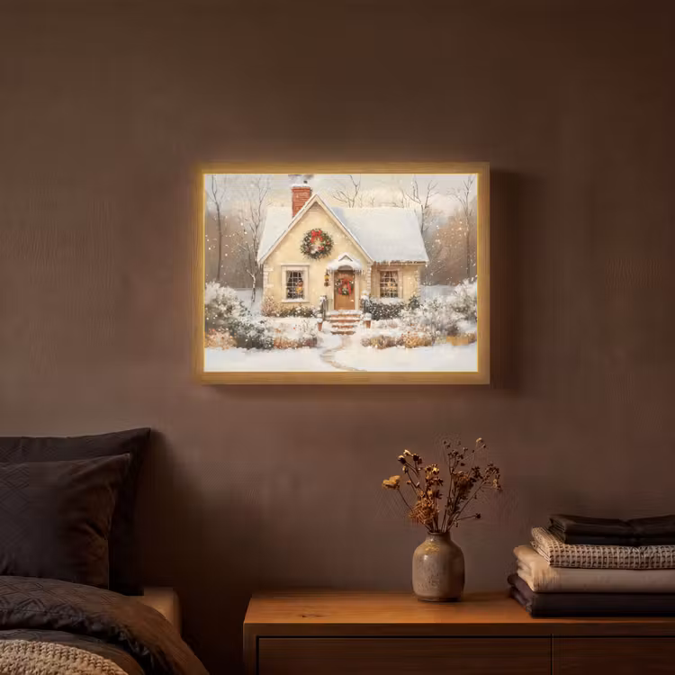 Kerst - Huis - Winter - Sneeuw Light Box met batterij (Wandlamp) middel -sfeer4