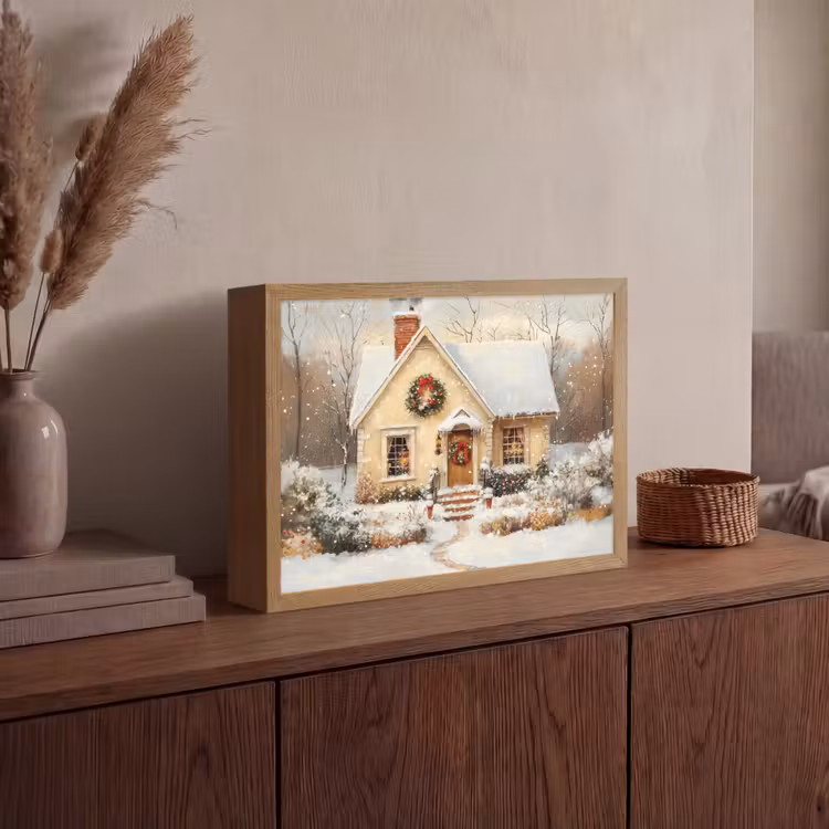 Kerst - Huis - Winter - Sneeuw Light Box met batterij (Wandlamp) middel -sfeer2