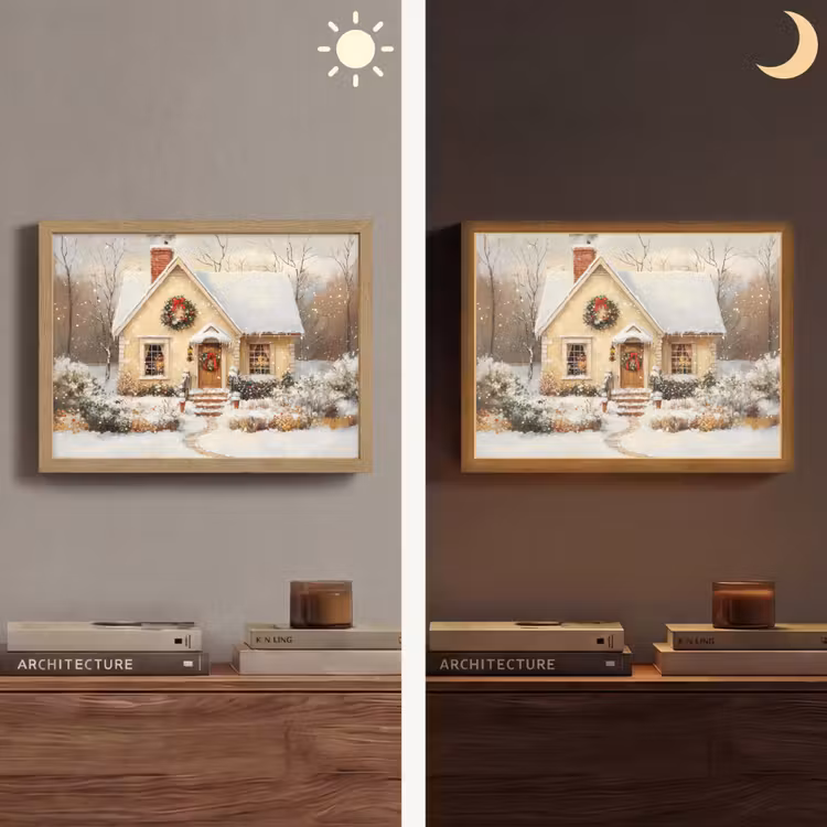 Kerst - Huis - Winter - Sneeuw Light Box met batterij (Wandlamp) middel -sfeer3