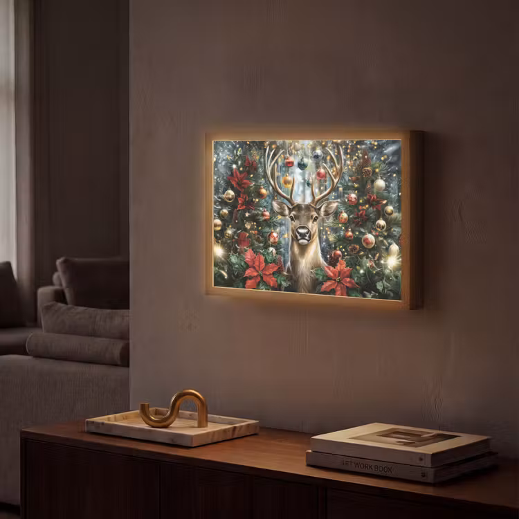 Kerstfeest - Dennenbos - Rood Light Box met batterij (Wandlamp) middel -sfeer1