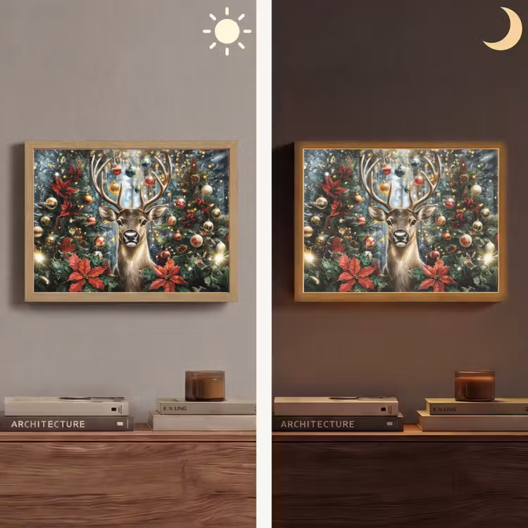 Kerstfeest - Dennenbos - Rood Light Box met batterij (Wandlamp) middel -sfeer3