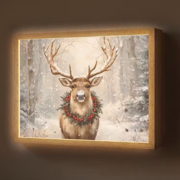 Kerst - Rendier - Winter - Krans Light Box met batterij (Wandlamp) middel -z3d_website