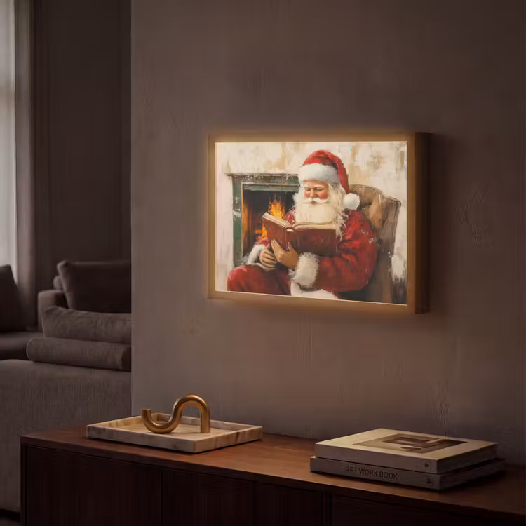 Kerst - Kerstman - Winter - Open Haard Light Box met batterij (Wandlamp) middel -sfeer1