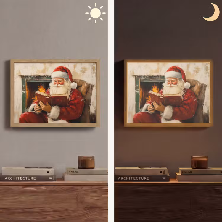 Kerst - Kerstman - Winter - Open Haard Light Box met batterij (Wandlamp) middel -sfeer3