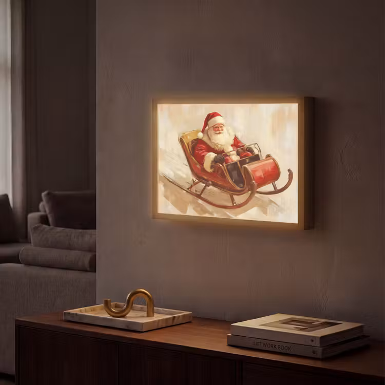 Kerst - Slee - Kerstman Light Box met batterij (Wandlamp) middel -sfeer1
