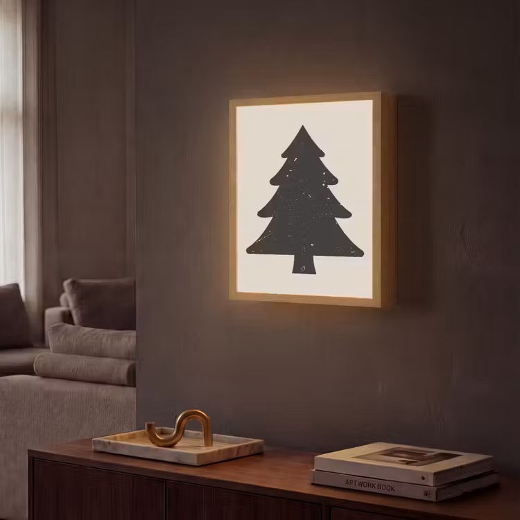 Kerstboom - Zwarte kerstboom - Boom - Japandi Light Box met batterij (Wandlamp) middel -sfeer1