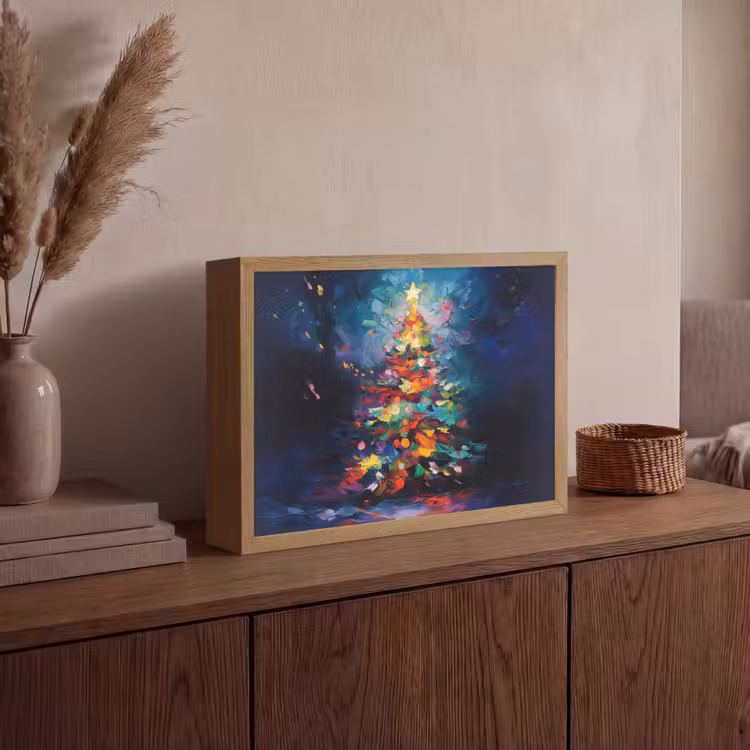 Kerstboom - Kerst - Abstract - Kleurrijk Light Box met batterij (Wandlamp) middel -sfeer2