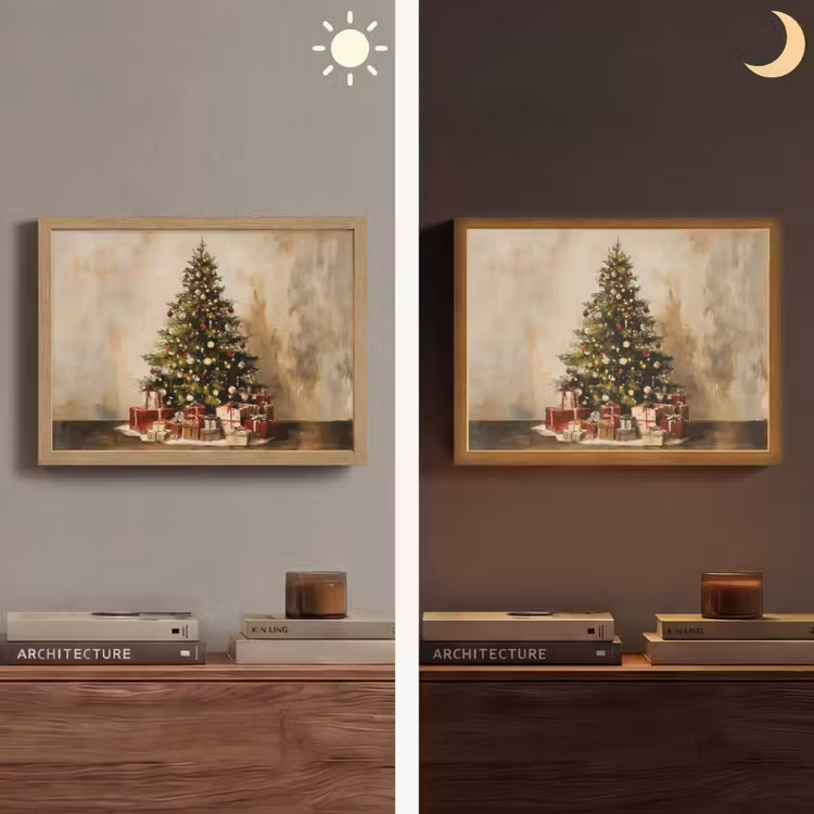 Kerstboom - Versierd - Kleurrijk Light Box met batterij (Wandlamp) middel -sfeer3