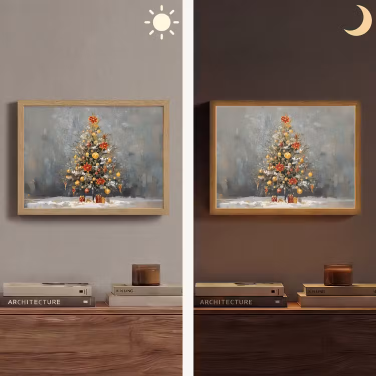 Kerstboom - Cadeaus - Rood - Goud Light Box met batterij (Wandlamp) middel -sfeer3