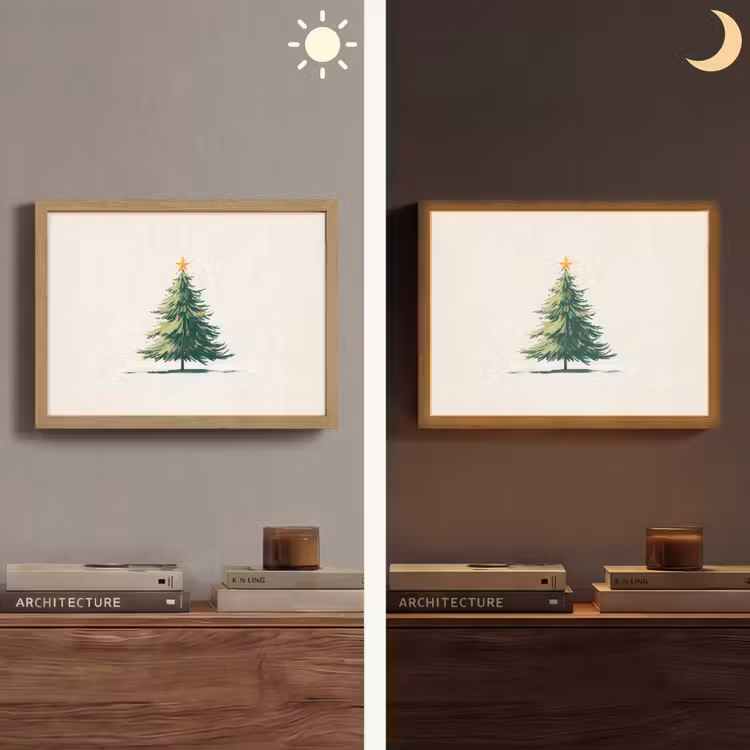 Kerstboom - Illustratie - Ster - Sneeuw Light Box met batterij (Wandlamp) middel -sfeer3