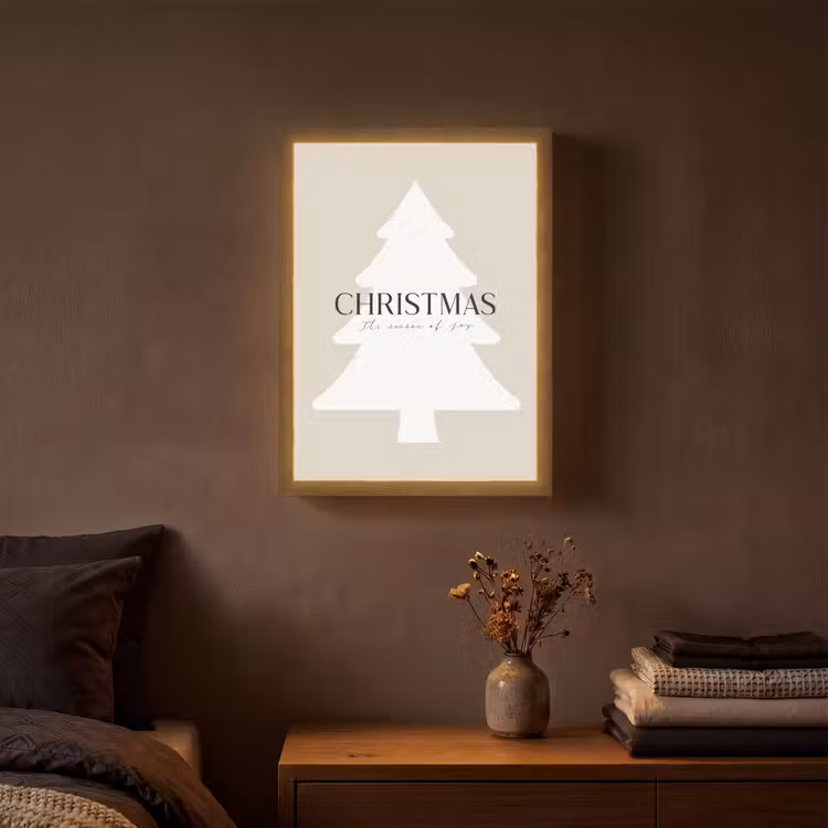 Kerstboom - Japandi - Christmas - Beige Light Box met batterij (Wandlamp) middel -sfeer4