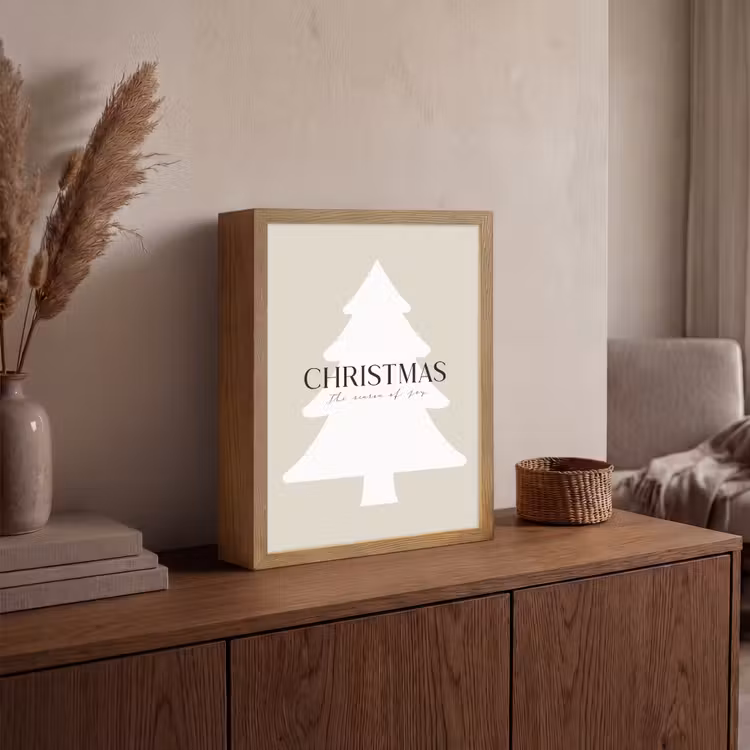 Kerstboom - Japandi - Christmas - Beige Light Box met batterij (Wandlamp) middel -sfeer2