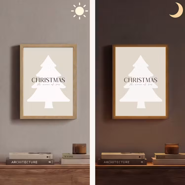 Kerstboom - Japandi - Christmas - Beige Light Box met batterij (Wandlamp) middel -sfeer3