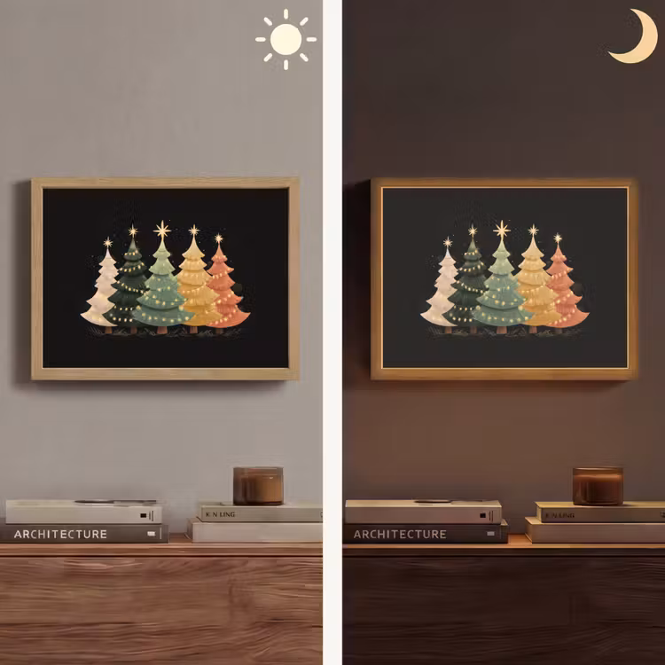 Kerstbomen - Kleurrijk - Lichtjes - Ster Light Box met batterij (Wandlamp) middel -sfeer3