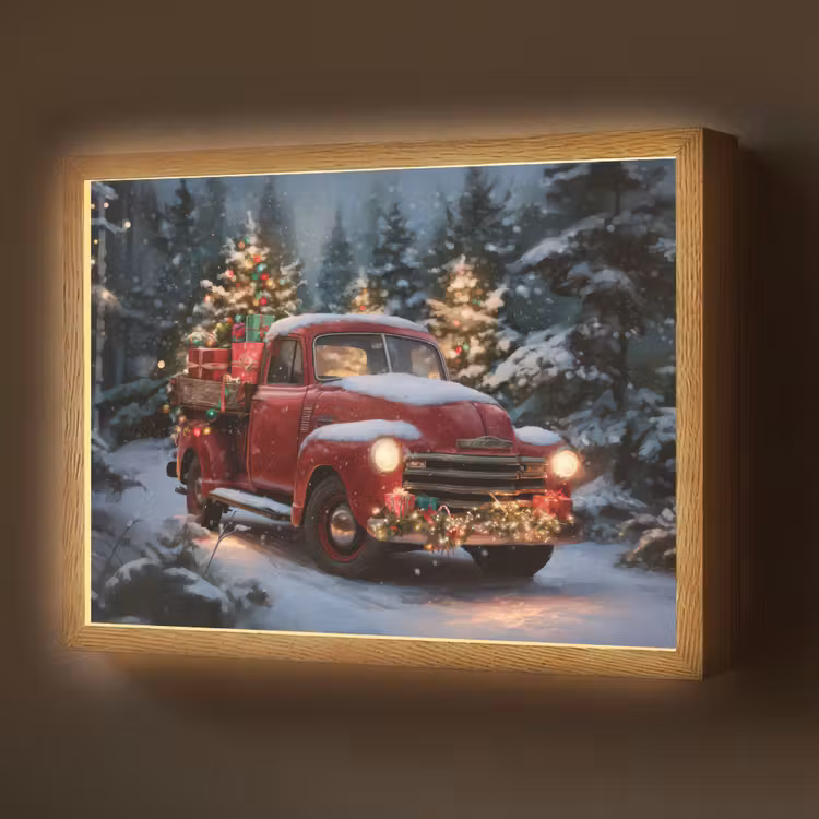 Kersttruck - Sneeuwbos - Rood Light Box met batterij (Wandlamp) middel -z3d_website