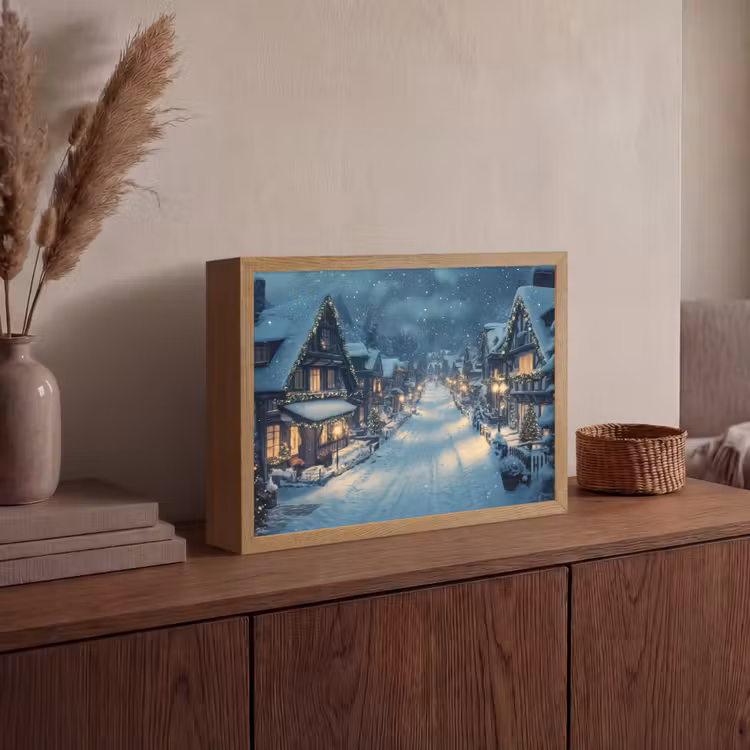 Kerstdorp - Kerst - Sneeuw - Winter Light Box met batterij (Wandlamp) middel -sfeer2