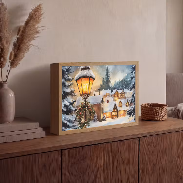 Kerstdorp - Huizen - Sneeuw - Kerst Light Box met batterij (Wandlamp) middel -sfeer2