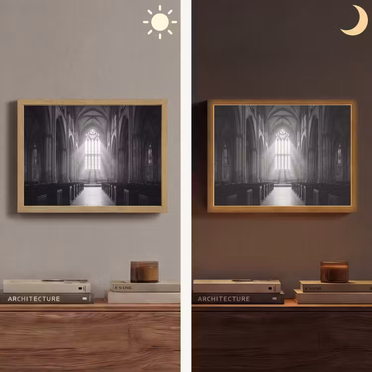 Kerk - Interieur - Lichtstralen - Architectuur - Klassiek Light Box met batterij (Wandlamp) middel -sfeer3