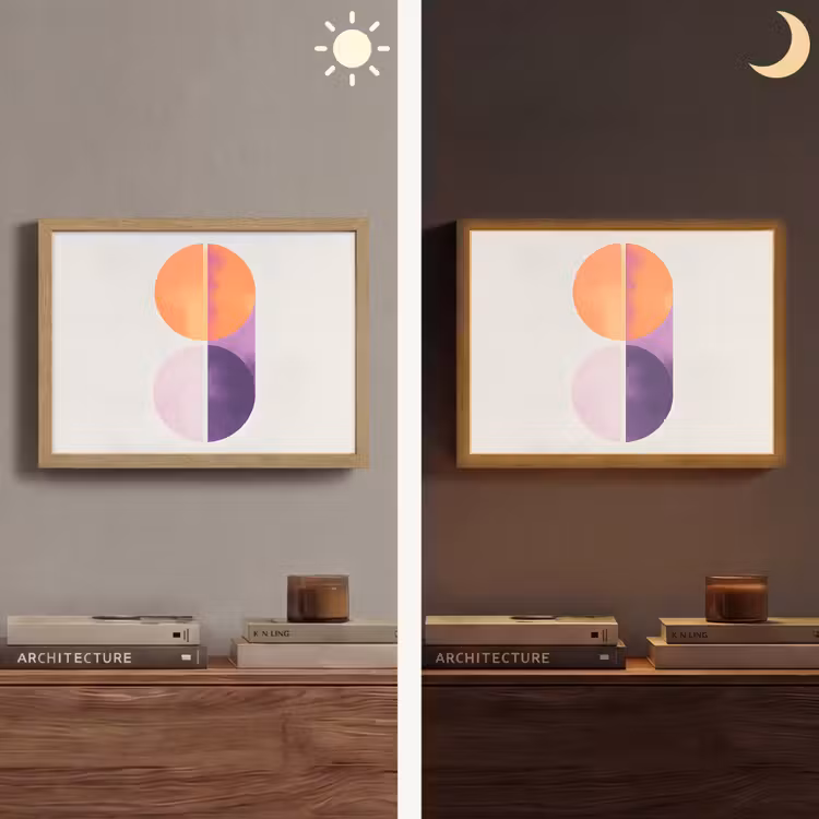 Cirkels - Abstract - Paars Light Box met batterij (Wandlamp) middel -sfeer3