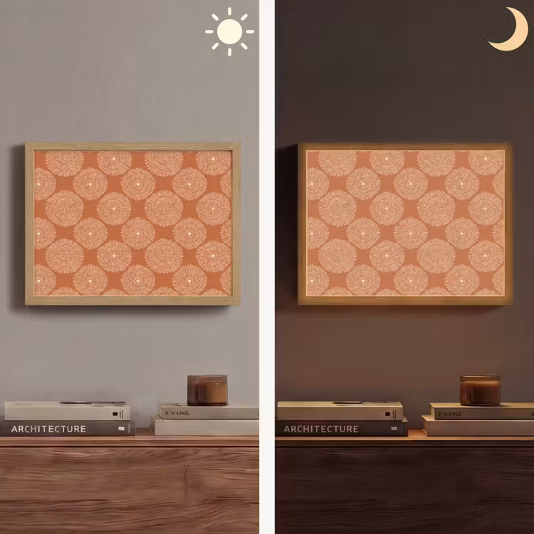 Cirkels - Grafisch - Patroon - Terracotta Light Box met batterij (Wandlamp) middel 907 -sfeer3