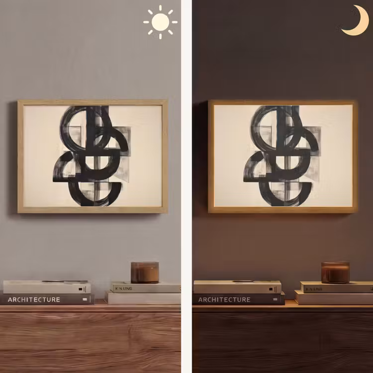 Cirkels - Lijnen - Vormen - Zwart Light Box met batterij (Wandlamp) middel -sfeer3