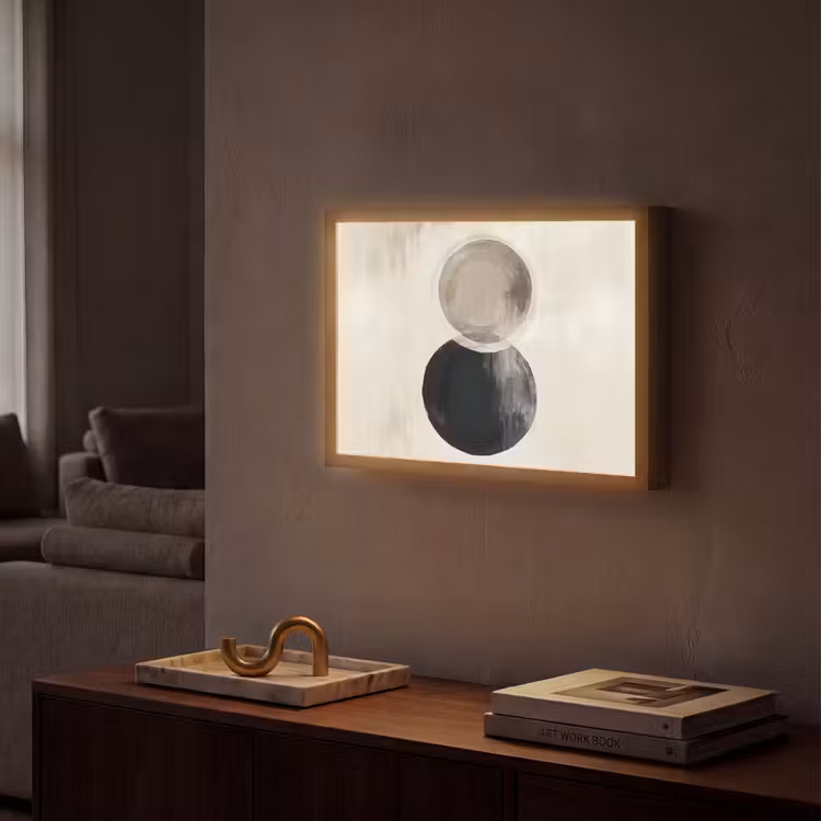 Cirkels - Vorm - Beige - Abstract Light Box met batterij (Wandlamp) middel -sfeer1
