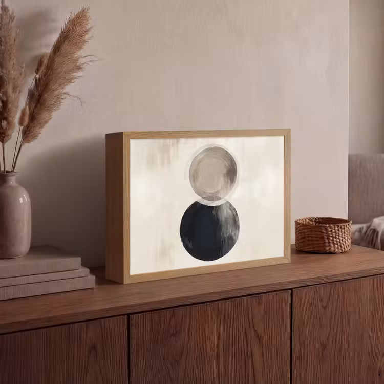 Cirkels - Vorm - Beige - Abstract Light Box met batterij (Wandlamp) middel -sfeer2