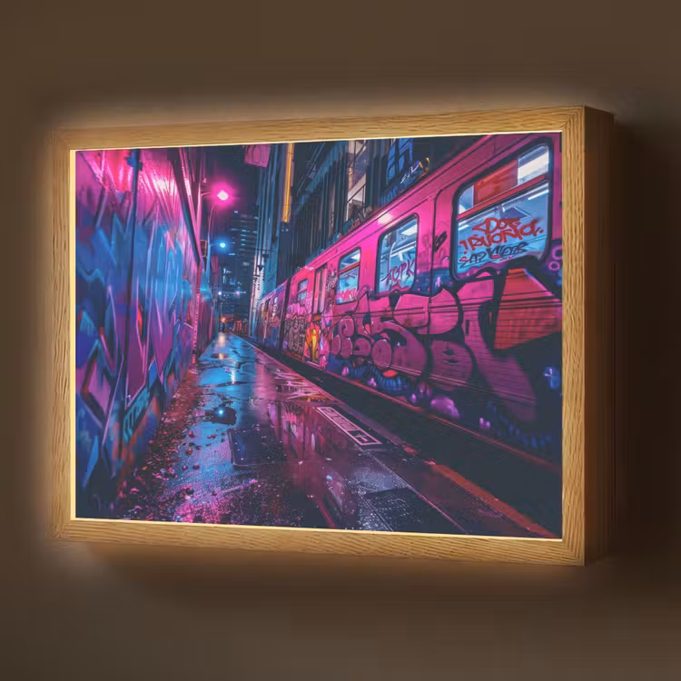 Stad - Neon - Nacht - Roze - Graffiti Light Box met batterij (Wandlamp) middel -z3d_website