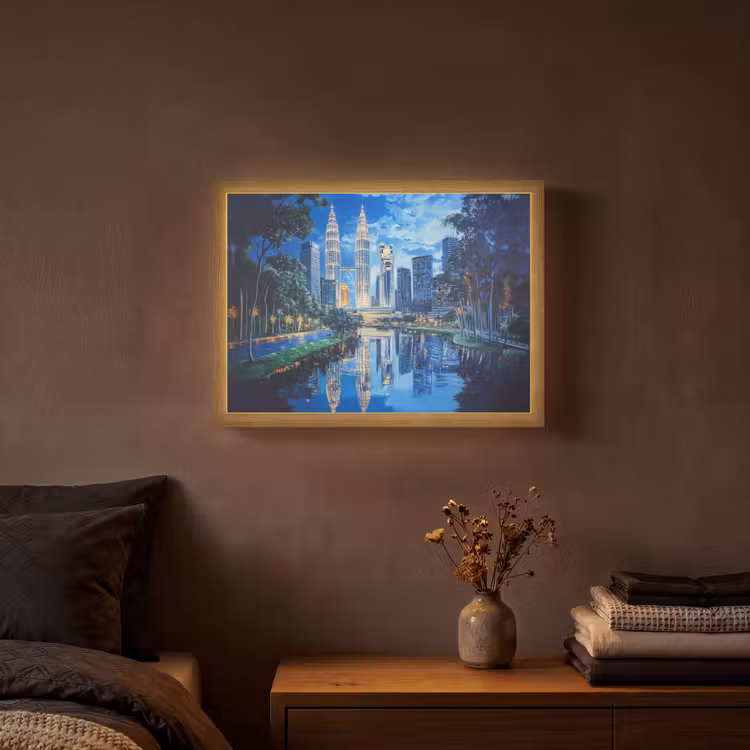 Stad Kuala Lumpur - Skyline - Wolkenkrabbers - Water Light Box met batterij (Wandlamp) middel -sfeer4