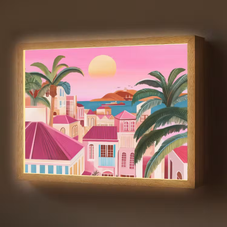 Stad - Roze - Palmbomen Light Box met batterij (Wandlamp) middel -z3d_website