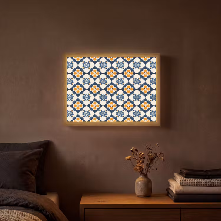 Klassiek - Geometrisch - Blauw Light Box met batterij (Wandlamp) middel 907 -sfeer4