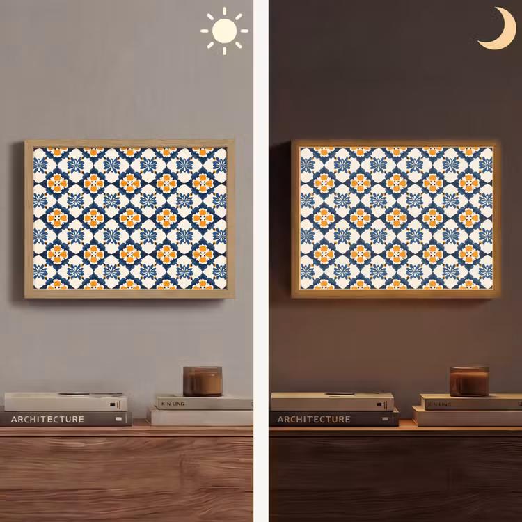 Klassiek - Geometrisch - Blauw Light Box met batterij (Wandlamp) middel 907 -sfeer3