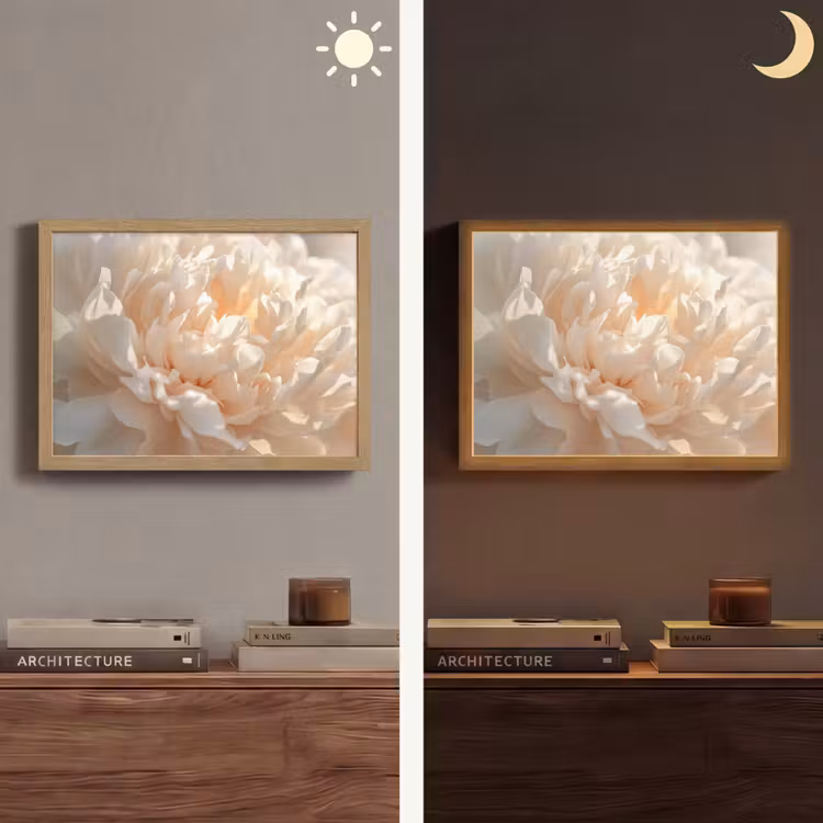 Close up - Pioenroos - Lichtroze Light Box met batterij (Wandlamp) middel -sfeer3