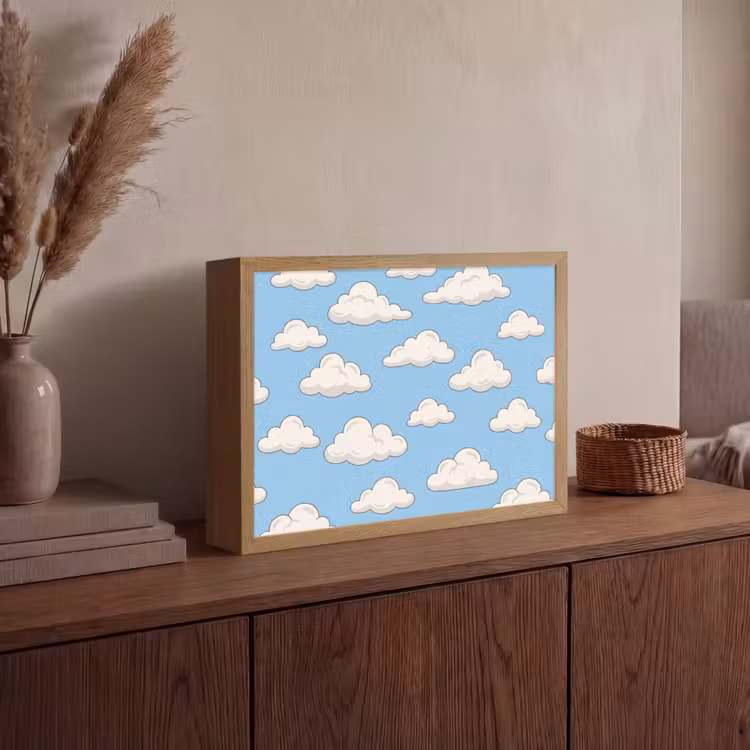 Wolk - Cartoon - Lucht - Blauw - Wit Light Box met batterij (Wandlamp) middel -sfeer2