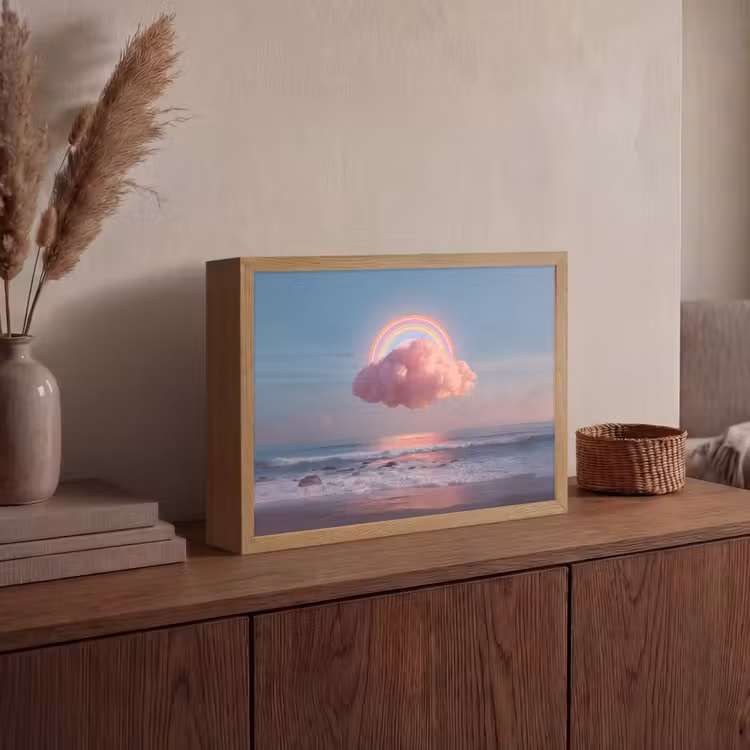 Wolk - Regenboog - Zee Light Box met batterij (Wandlamp) middel -sfeer2
