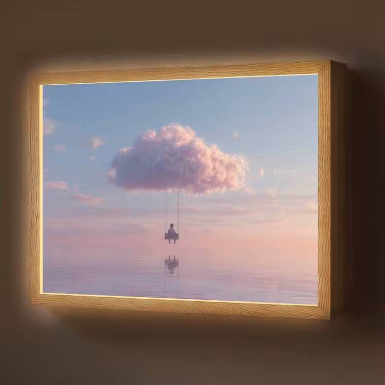 Wolk - Schommel - Kleurrijke lucht Light Box met batterij (Wandlamp) middel -z3d_website