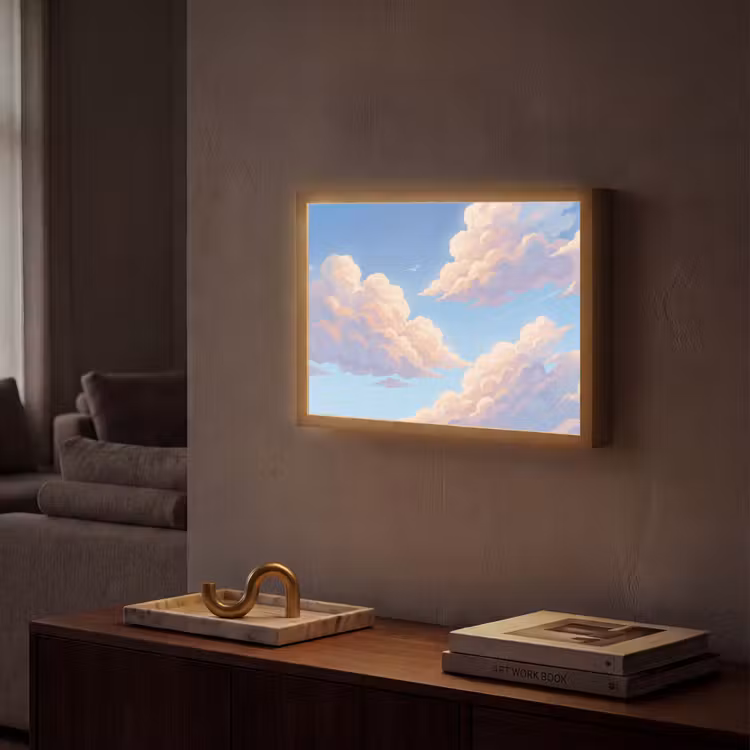 Wolken - Lucht - Natuur - Blauw Light Box met batterij (Wandlamp) middel -sfeer1