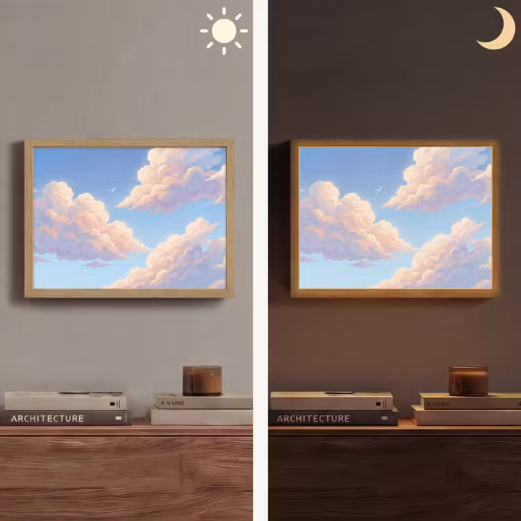 Wolken - Lucht - Natuur - Blauw Light Box met batterij (Wandlamp) middel -sfeer3