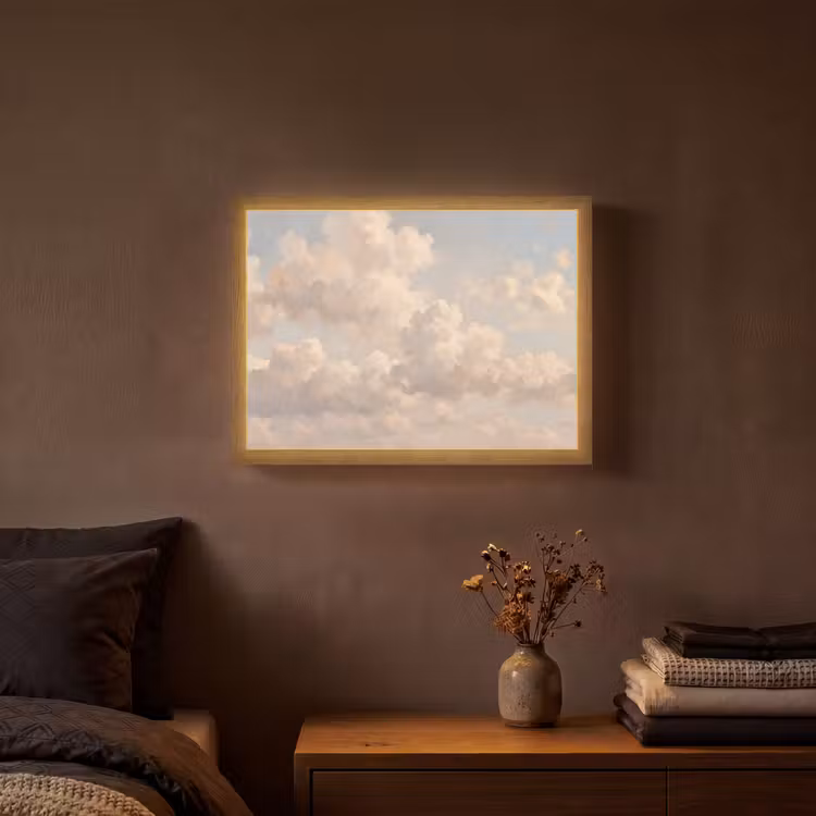 Wolken - Zacht - Natuur - Klassiek - Beige Light Box met batterij (Wandlamp) middel -sfeer4