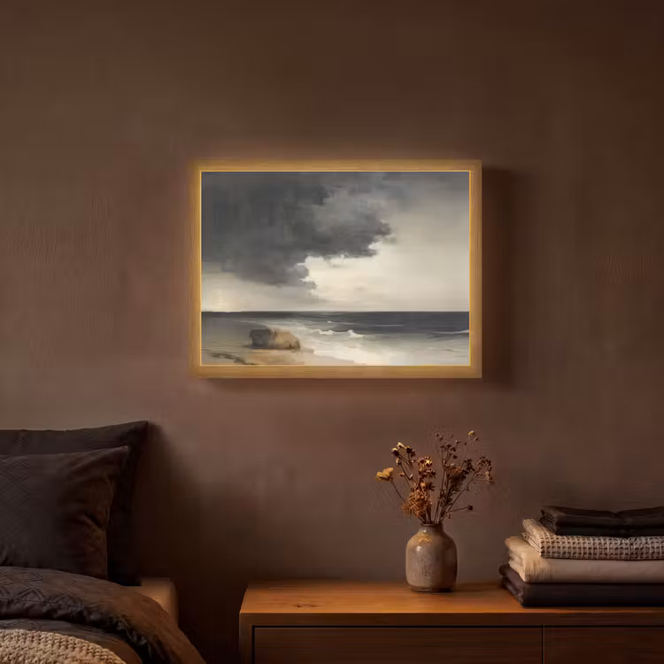 Kust - Golven - Rots - Storm Light Box met batterij (Wandlamp) middel -sfeer4