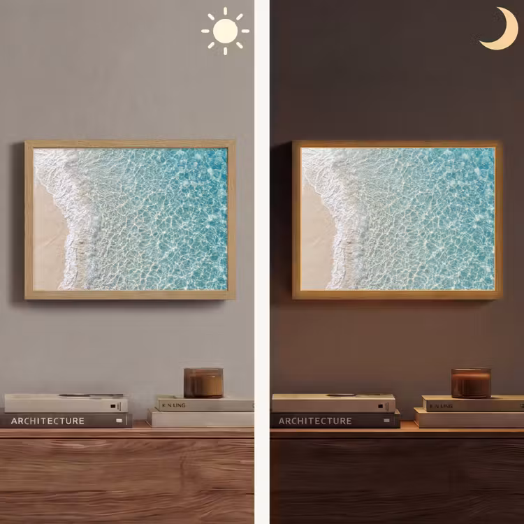 Kust - Zand - Blauw Light Box met batterij (Wandlamp) middel -sfeer3