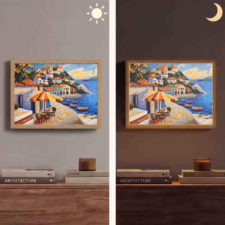 Kustdorp - Huisjes - Mozaïek - Zee Light Box met batterij (Wandlamp) middel -sfeer3