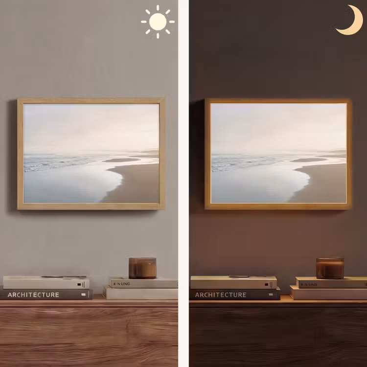 Kustlijn - Strand - Oceaan Light Box met batterij (Wandlamp) middel -sfeer3