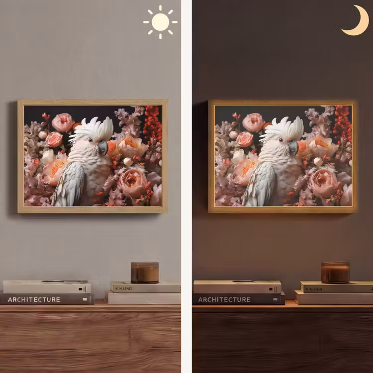 Kaketoe - Dier - Natuur - Botanisch - Bloemen - Roze Light Box met batterij (Wandlamp) middel -sfeer3