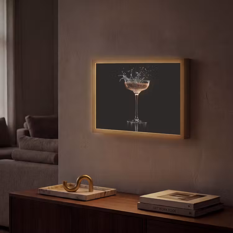 Cocktail - Zwart - Spetters - Glas Light Box met batterij (Wandlamp) middel -sfeer1