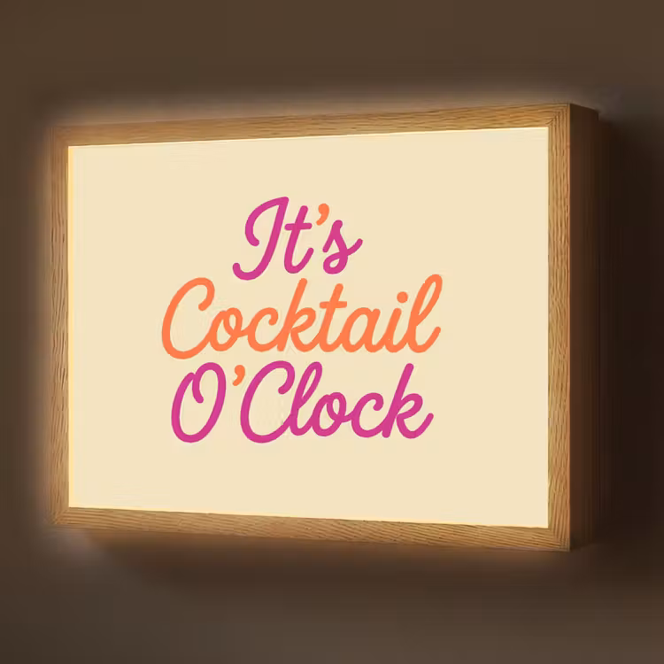 Cocktail O'Clock - Geel - Retro Light Box met batterij (Wandlamp) middel -z3d_website